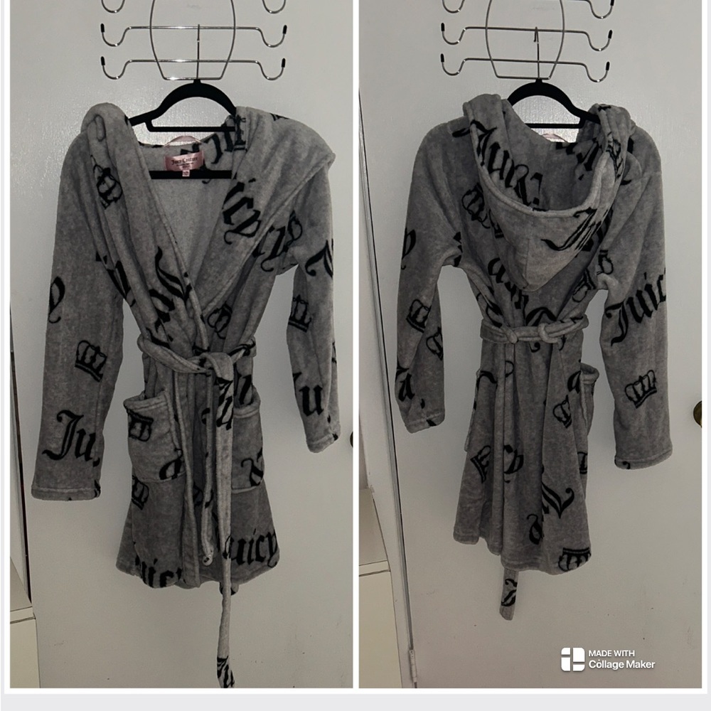 Juicy Couture Grey Plush Hooded Logo Robe NEW RARE Y2K size Large